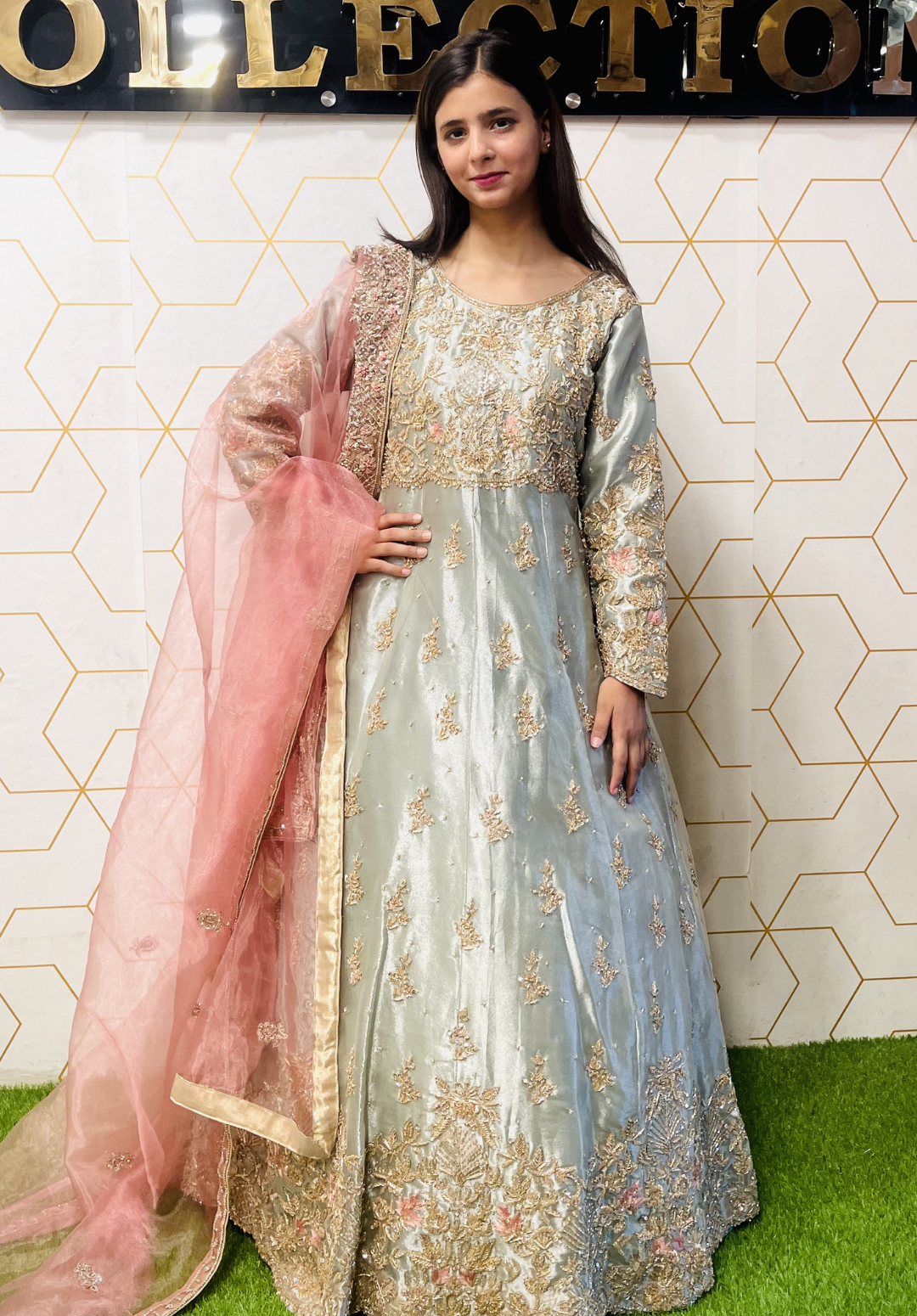 Amna Collection KK068 – Silk Bridal Walima with Crystal & Raisham Work