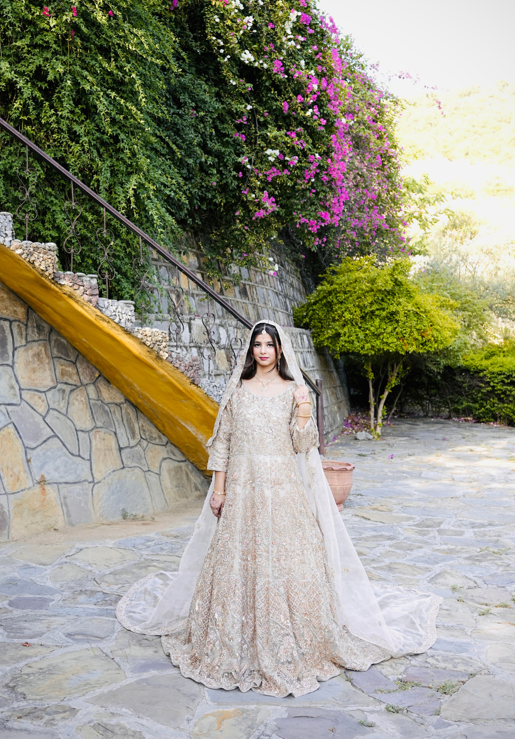 Amna Collection PQ050 – Heavy Walima Tail Maxi with Crystal, Kora Dab & Veil Dupatta