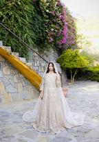 Amna Collection PQ050 – Heavy Walima Tail Maxi with Crystal, Kora Dab & Veil Dupatta