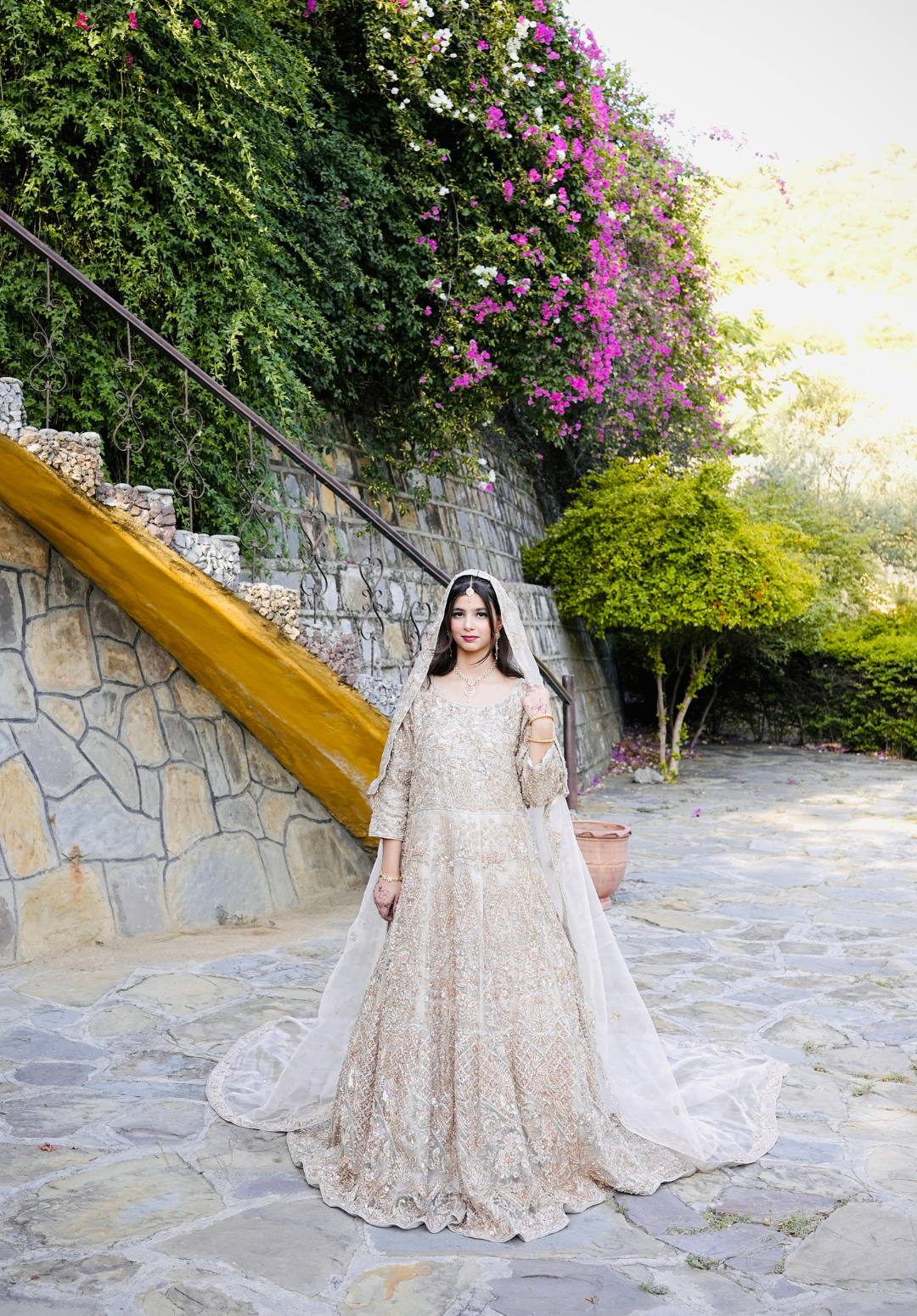 Amna Collection PQ050 – Heavy Walima Tail Maxi with Crystal, Kora Dab & Veil Dupatta