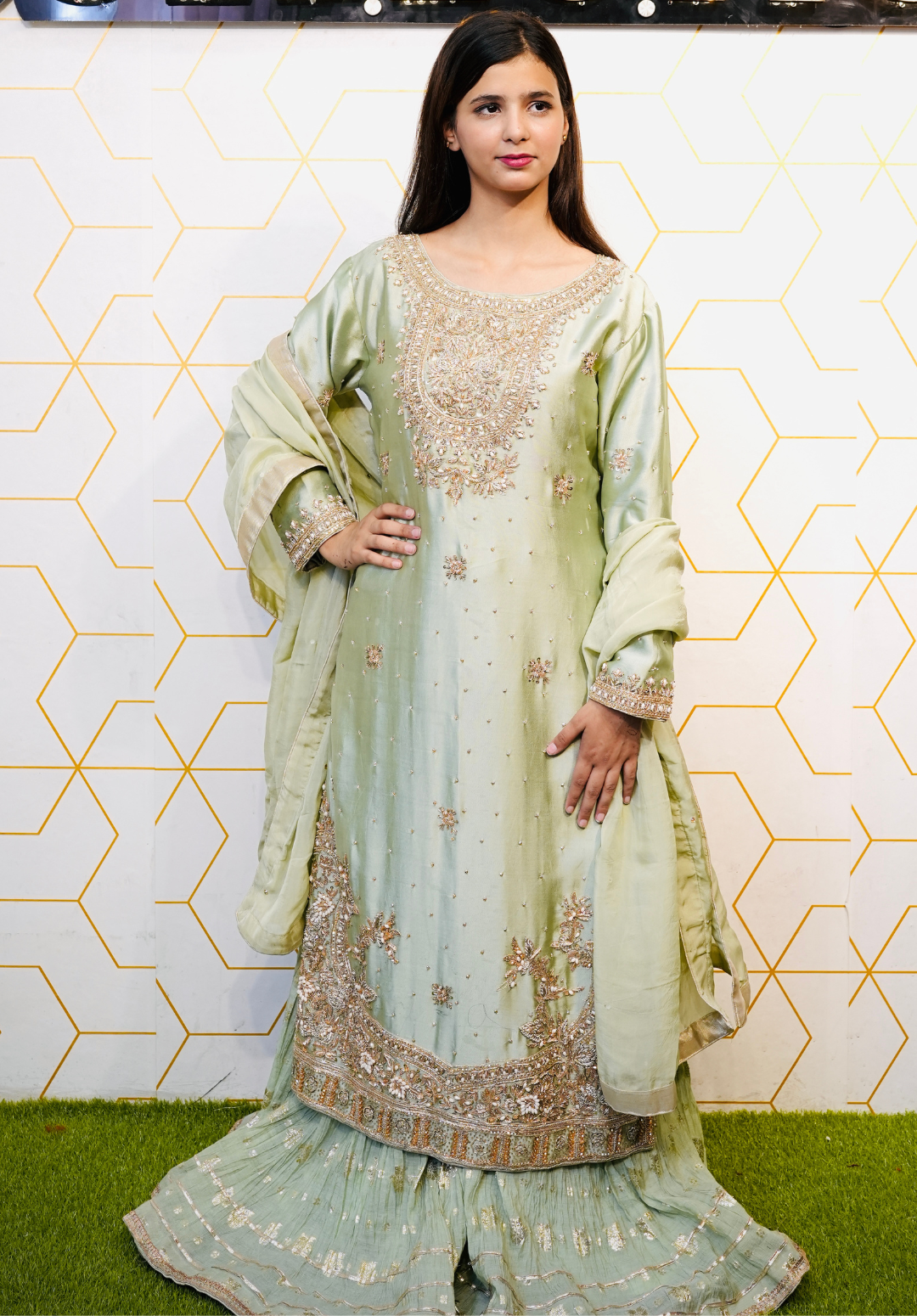 Amna Collection BE009 – Embroidered Bridal Formal with Crystal & Kora Dab Work