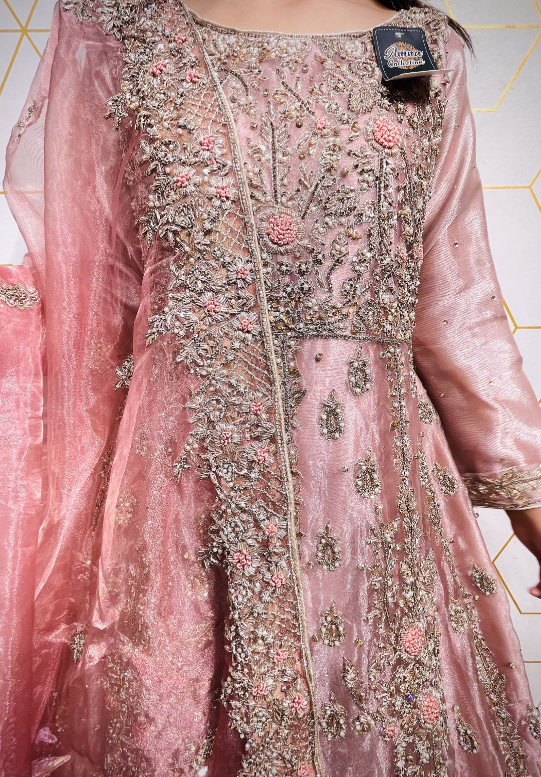 Amna Collection DE052 – Organza Bridal Walima with Crystal & Raisham Work