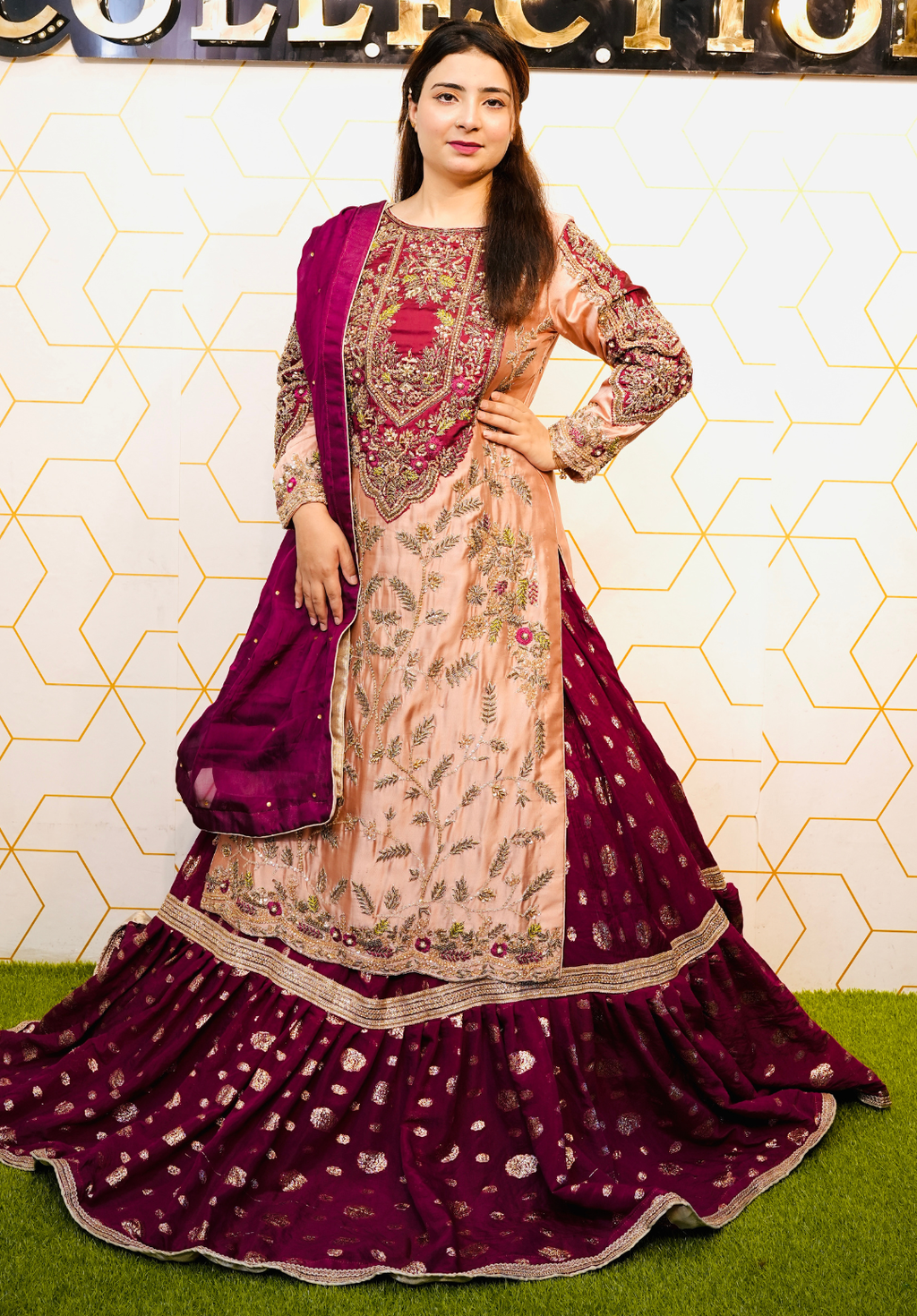 Amna Collection DA007 – Embroidered Bridal Formal with Crystal & Kora Dab Work