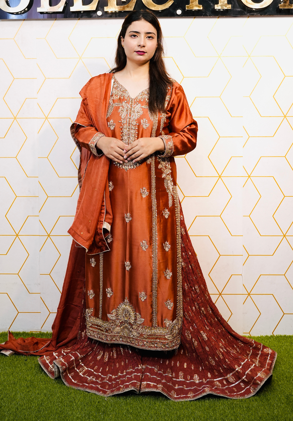 Amna Collection AF008 – Embroidered Bridal Formal with Crystal & Kora Dab Work