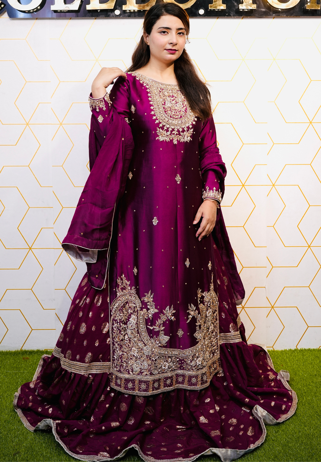 Amna Collection BE009 – Embroidered Bridal Formal with Crystal & Kora Dab Work