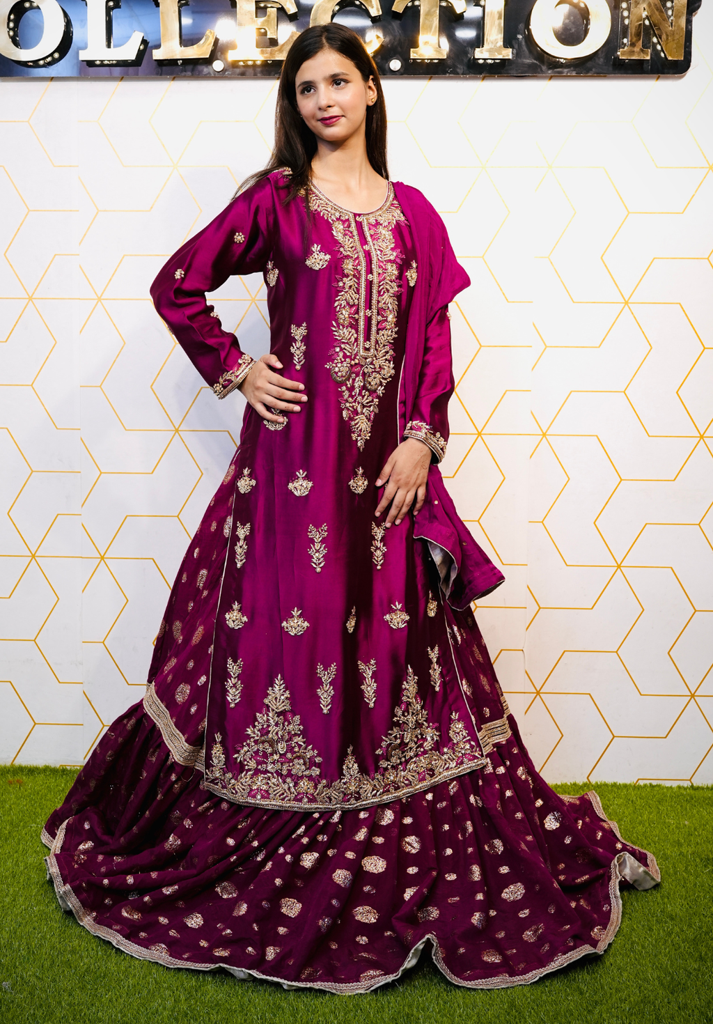 Amna Collection DR010 – Silk Bridal Formal with Pure Silk Dupatta & Crystal Work