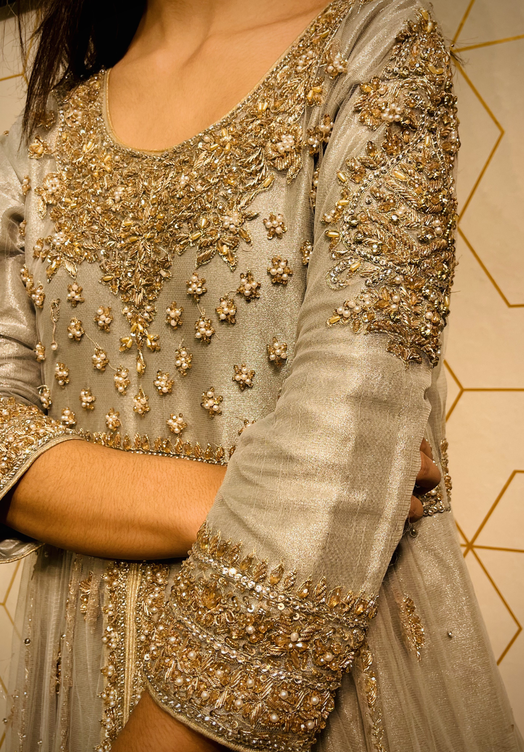 Amna Collection VEO54 – Net Bridal Walima with Crystal & Raisham Work
