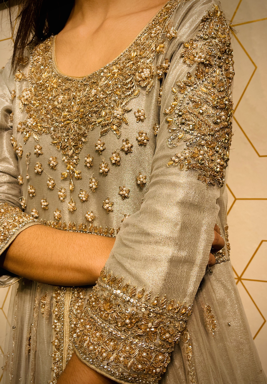 Amna Collection VEO54 – Net Bridal Walima with Crystal & Raisham Work