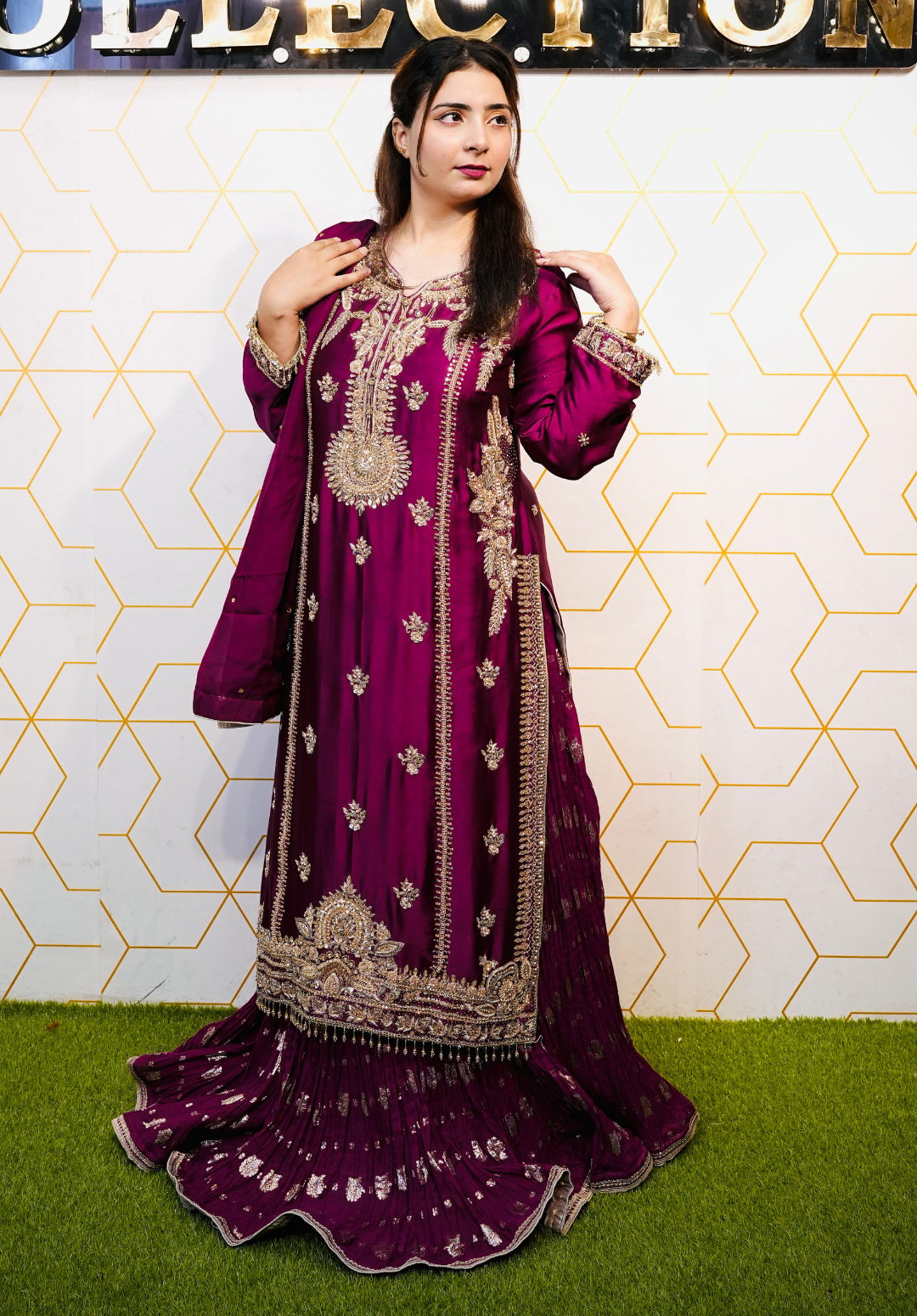 Amna Collection AF008 – Embroidered Bridal Formal with Crystal & Kora Dab Work