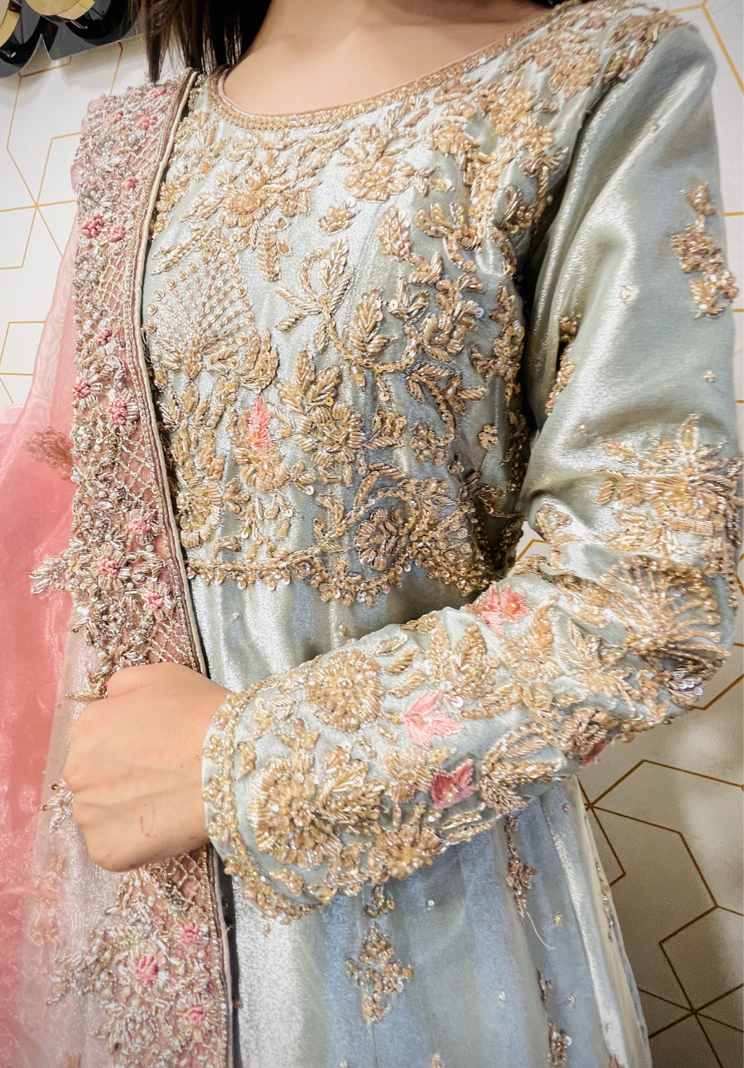 Amna Collection KK068 – Silk Bridal Walima with Crystal & Raisham Work