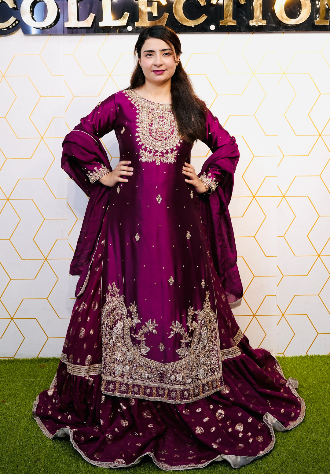 Amna Collection BE009 – Embroidered Bridal Formal with Crystal & Kora Dab Work