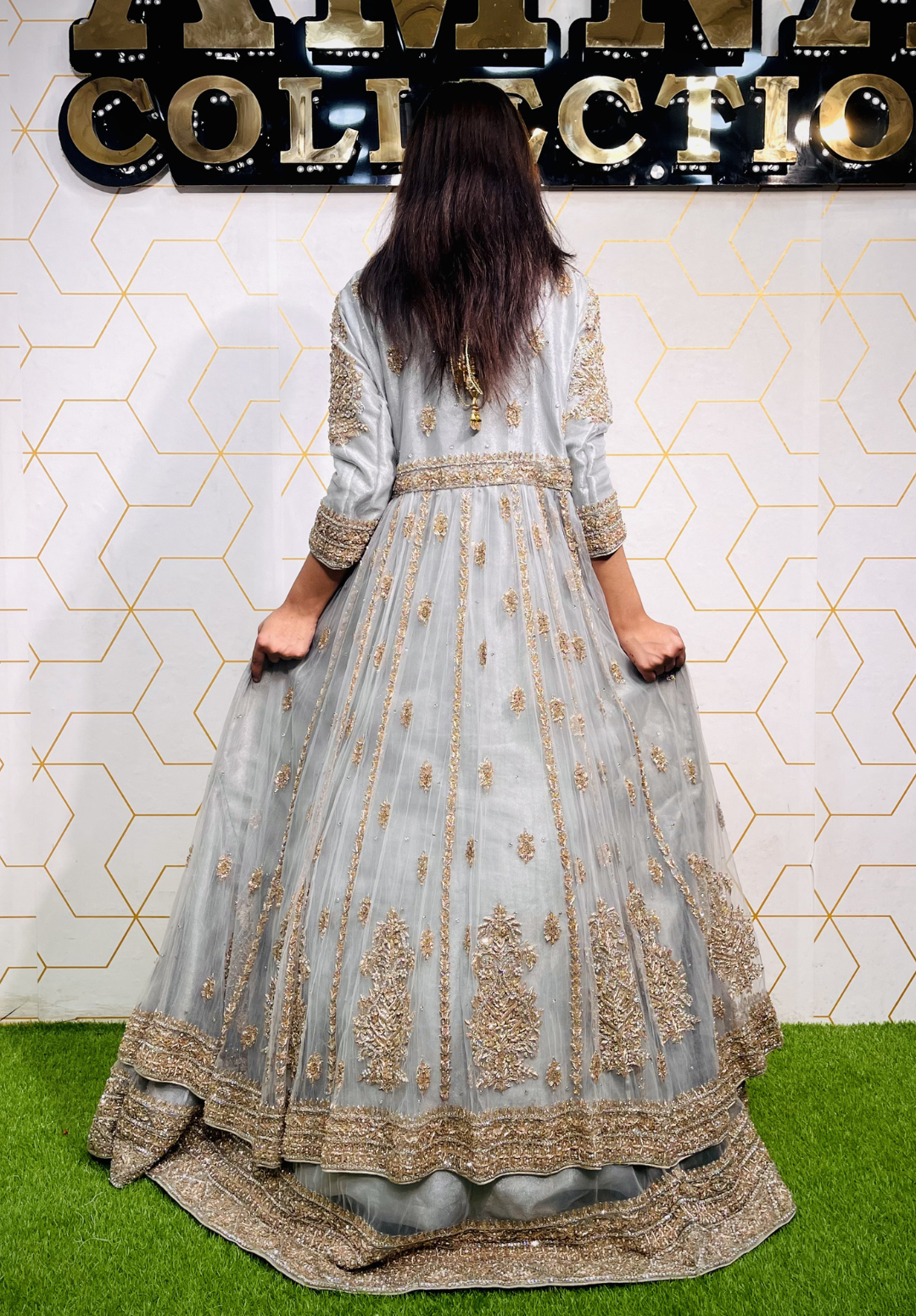 Amna Collection VEO54 – Net Bridal Walima with Crystal & Raisham Work