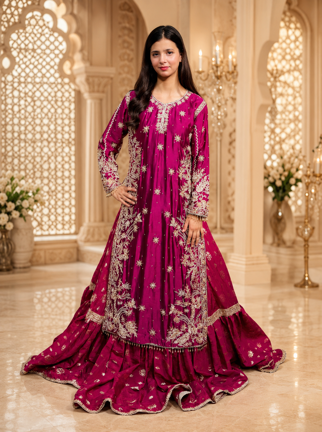 Amna Collection Ze006 – Sheesha Silk Bridal Formal with Crystal & Raisham Work
