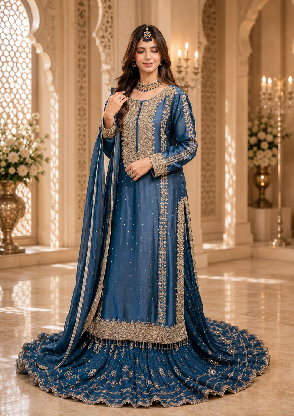 Amna Collection Se001 – Sheesha Silk Bridal Formal with Crystal & Raisham Work