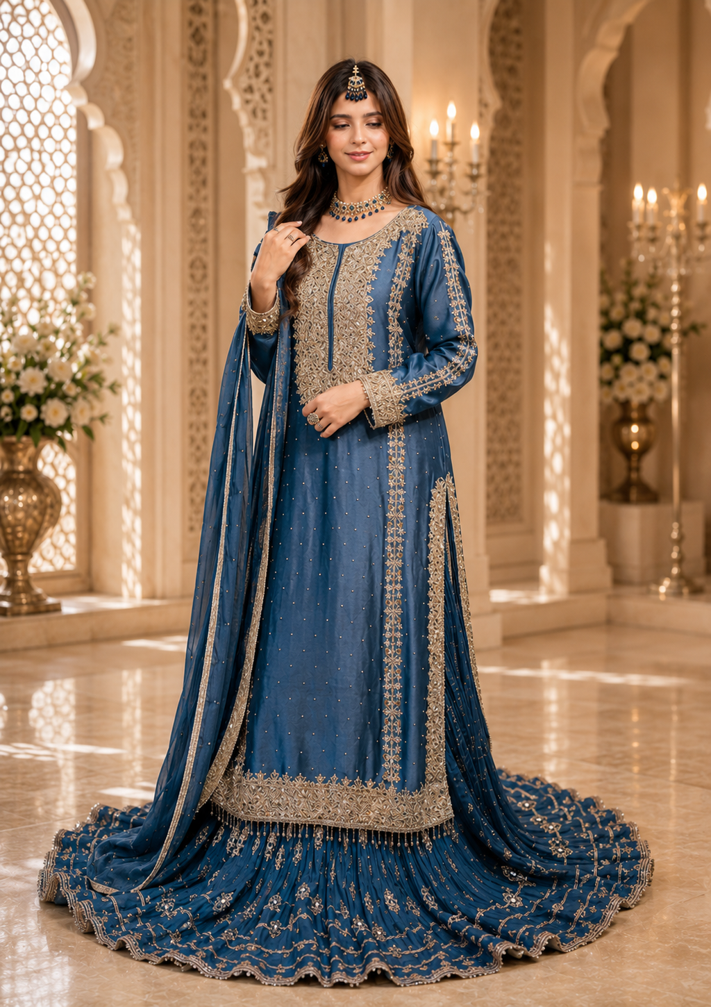 Amna Collection Se001 – Sheesha Silk Bridal Formal with Crystal & Raisham Work