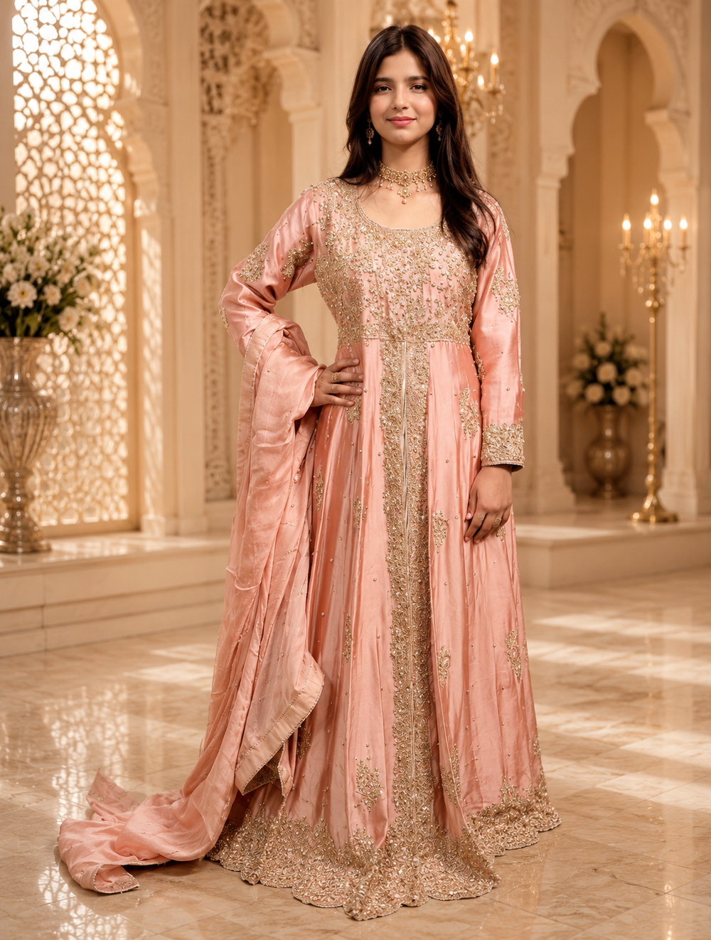 Amna Collection Re0041 – Silk & Organza Bridal Formal with Crystal & Raisham Work