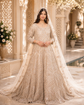 Amna Collection PQ050 – Heavy Walima Tail Maxi with Crystal, Kora Dab & Veil Dupatta