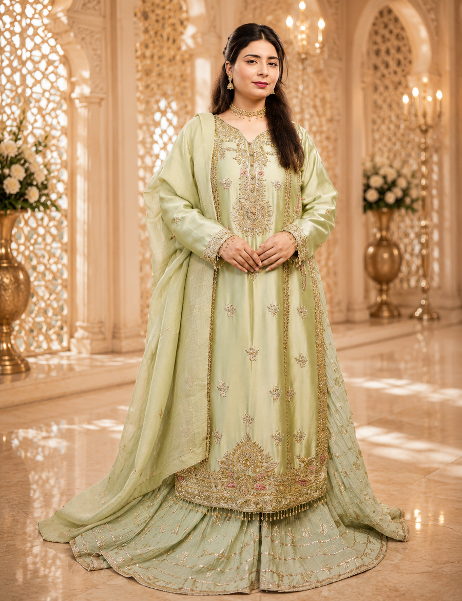 Amna Collection Er010 – Embroidered Bridal Formal with Crystal & Kora Dab Work
