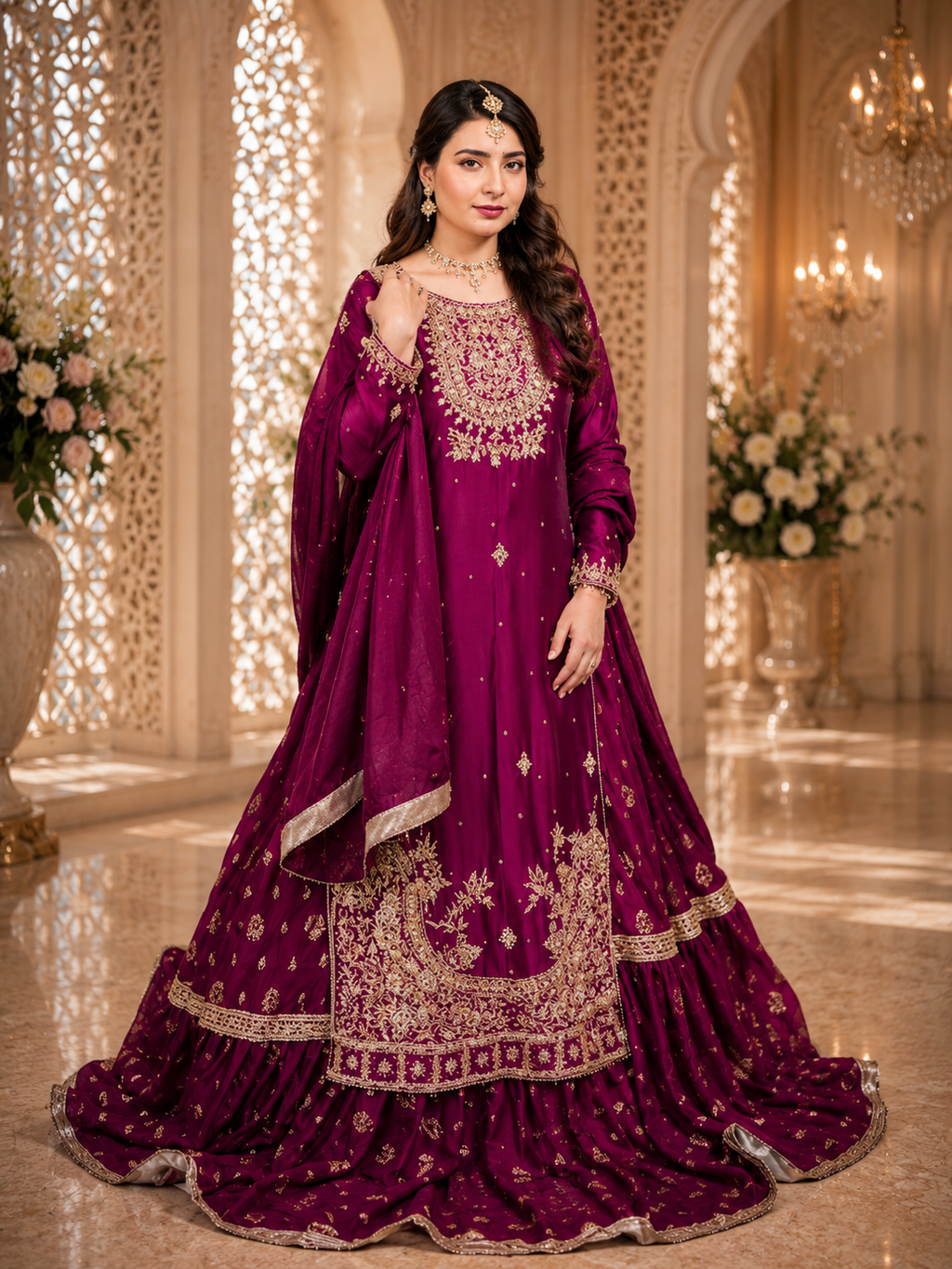 Amna Collection BE009 – Embroidered Bridal Formal with Crystal & Kora Dab Work