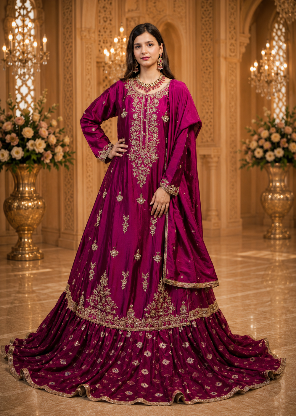 Amna Collection DR010 – Silk Bridal Formal with Pure Silk Dupatta & Crystal Work