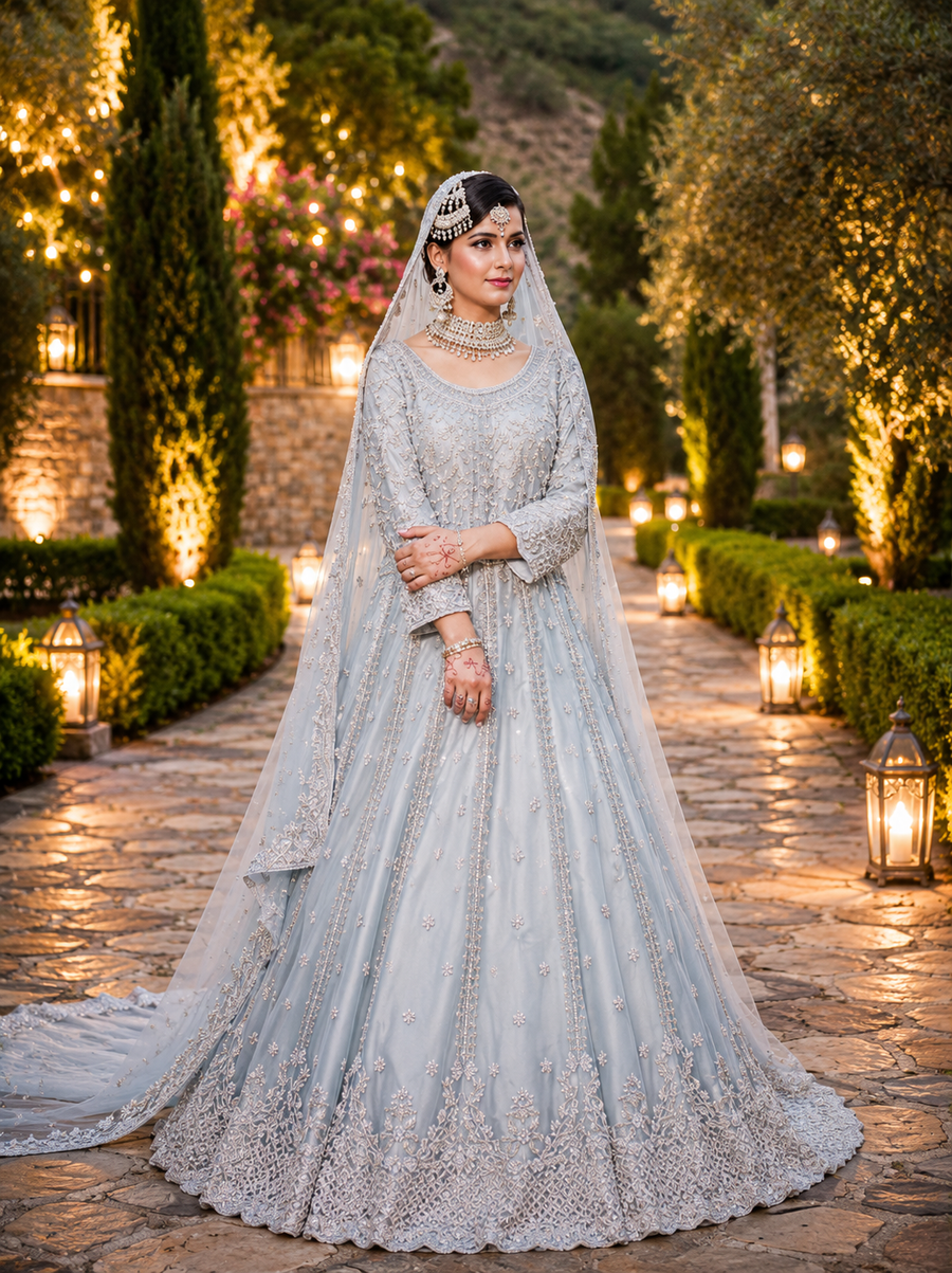 Amna Collection BN060 – Silk Bridal Walima with Crystal & Raisham Work