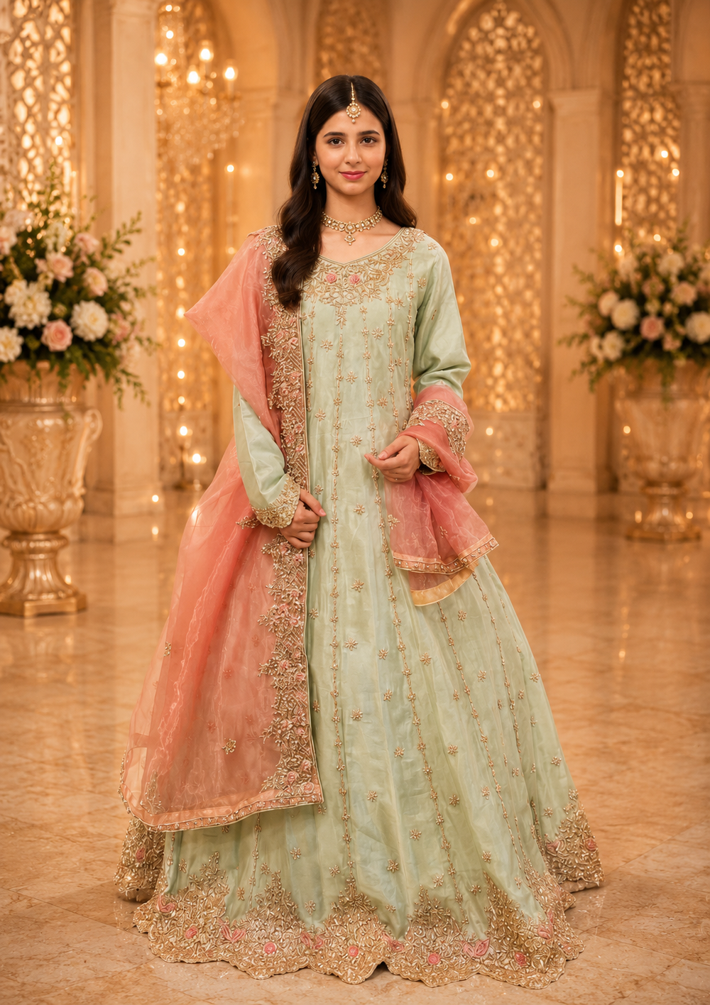 Amna Collection CC056 – Silk Bridal Walima with Crystal & Raisham Work