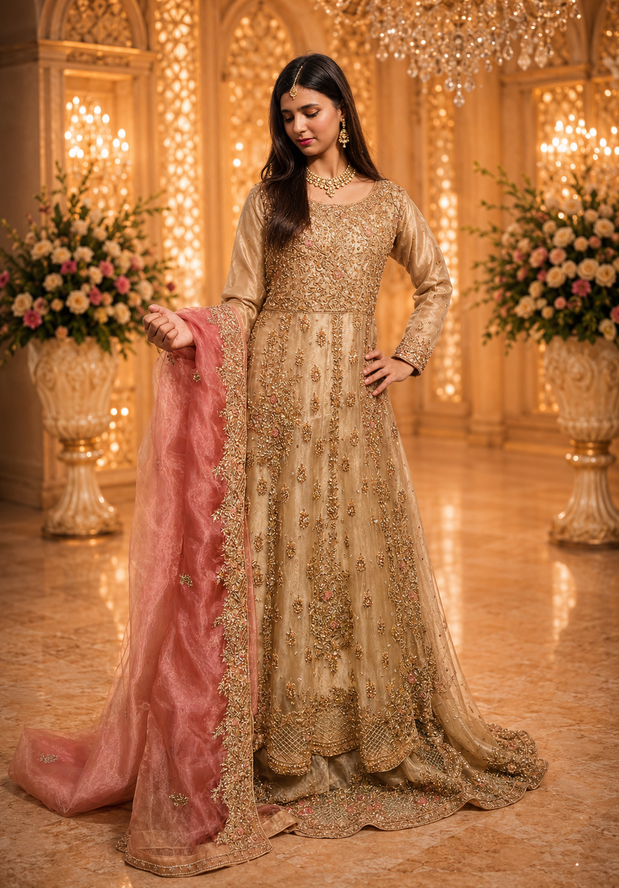 Amna Collection KK068 – Silk Bridal Walima with Crystal & Raisham Work