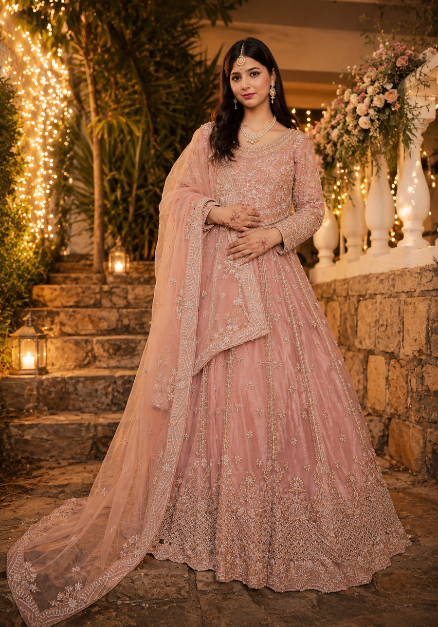 Amna Collection OP061 – Silk Bridal Walima with Crystal & Raisham Work