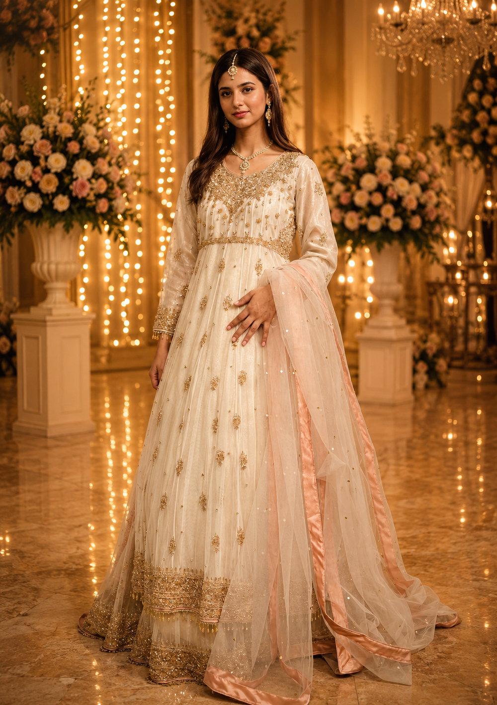Amna Collection RM051 – Net Bridal Walima with Crystal & Raisham Work