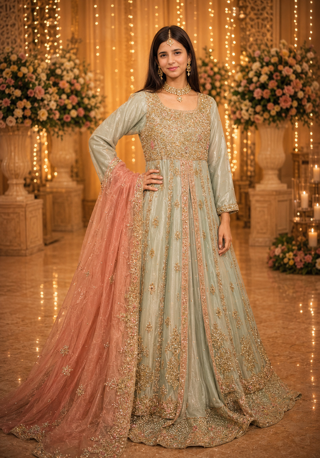 Amna Collection SS057 – Net Bridal Walima with Crystal & Raisham Work