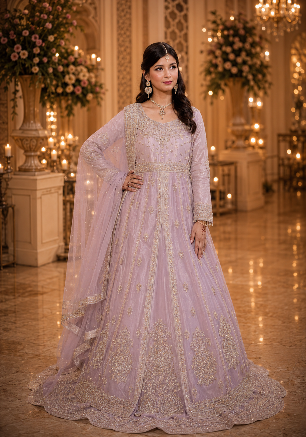 Amna Collection VEO54 – Net Bridal Walima with Crystal & Raisham Work