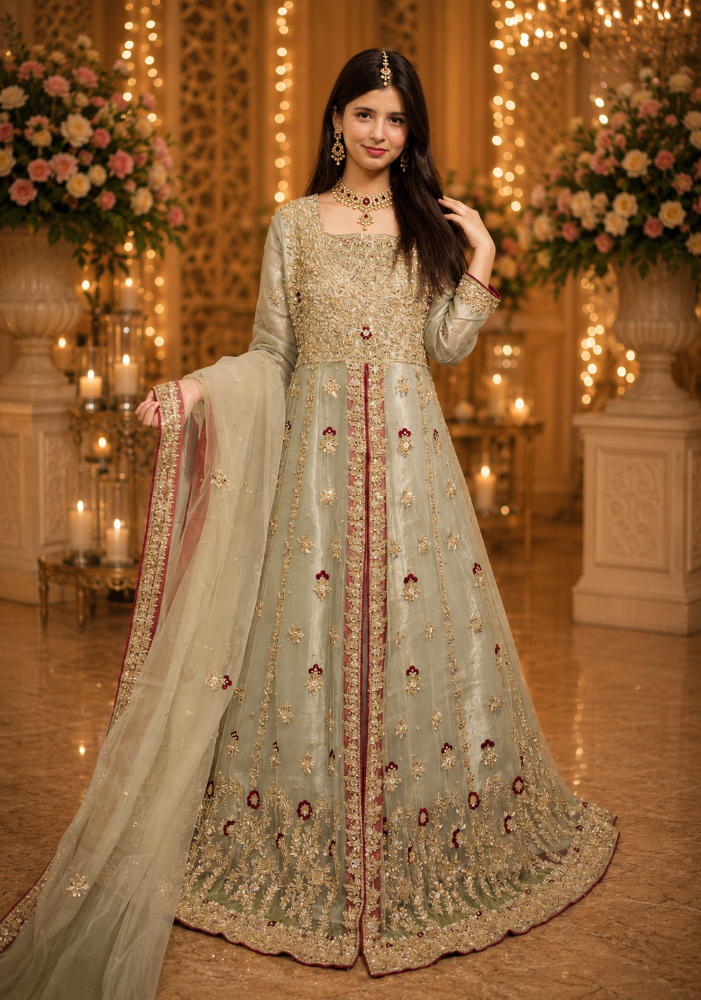 Amna Collection KK059 – Net Bridal Walima Formal with Crystal & Raisham Work