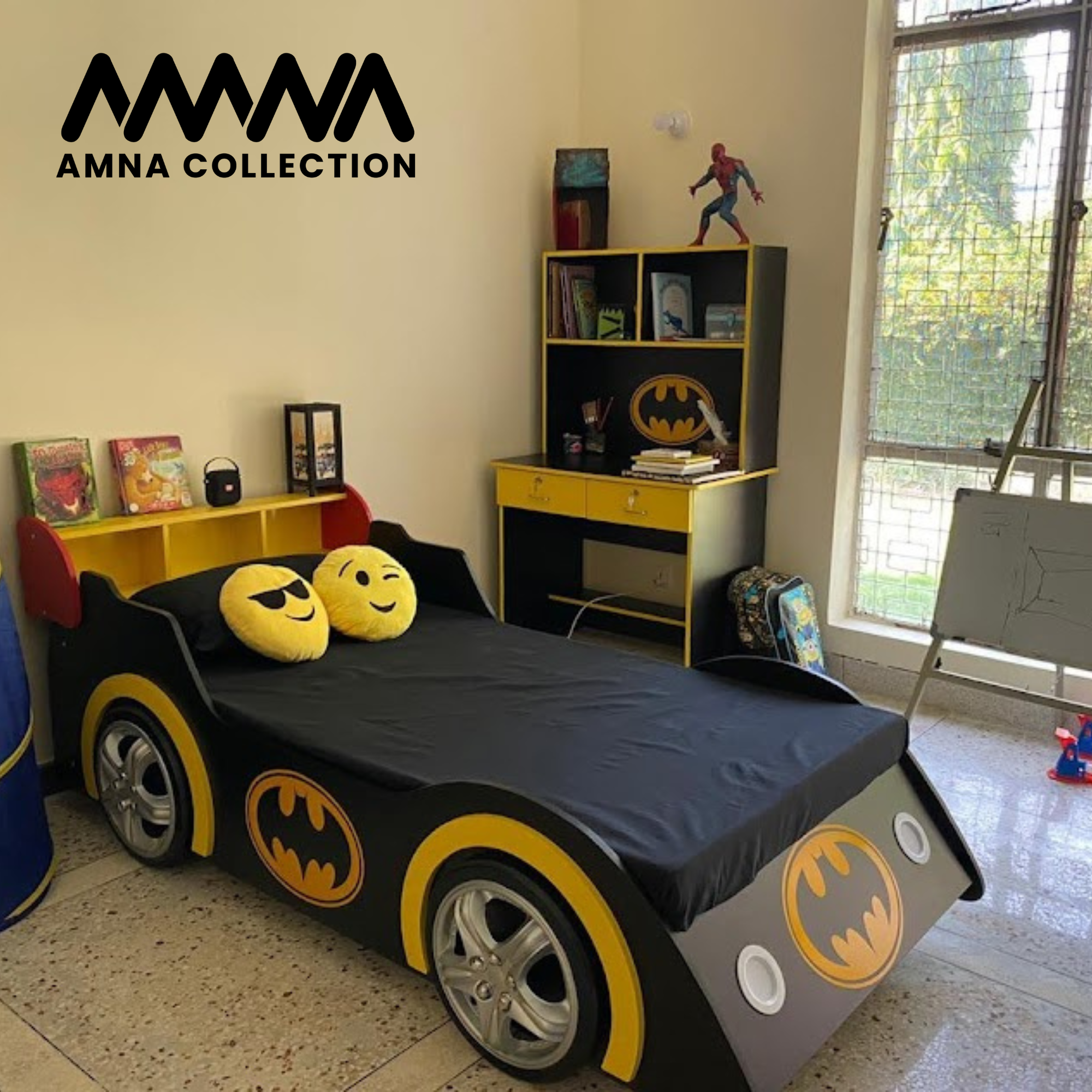 Batmen Car Bed With Light & Side Table