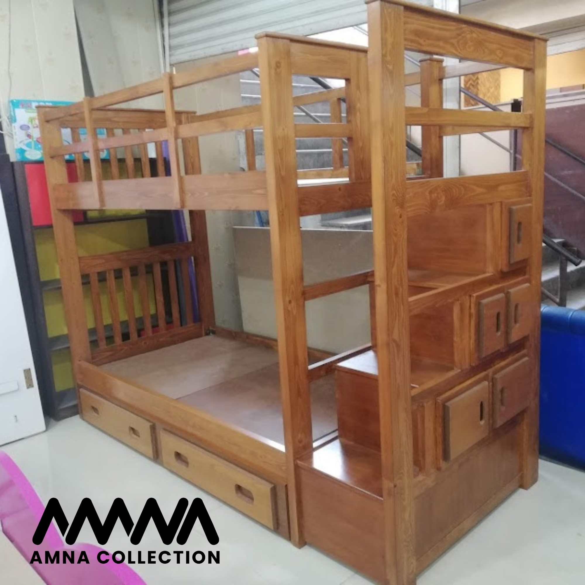 Wooden Triple Bunk Bed  Pull Out Bed